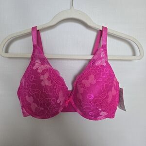 DYNASHAPE UNDERWIRE BRA HOT PINK LACE BUTTERFLY PATTERN WOMEN'S (40D)